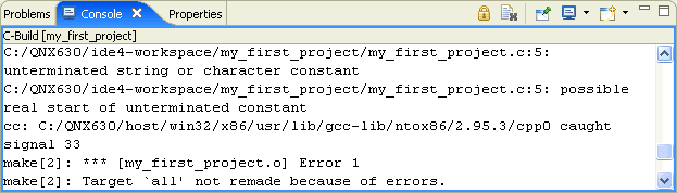 Compile errors in the Console view