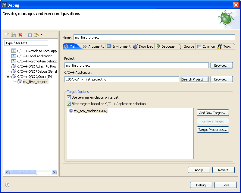 Debug launch configuration