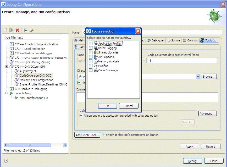 Launch Configurations dialog; tools tab
