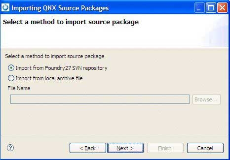 Select the method used to import the source package