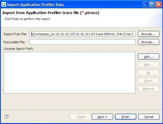 Importing part of a kernel trace: selecting an executable